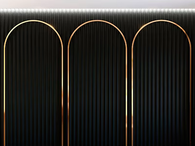 Modern Wall Decor With Three Arched Gold Frames On Black Background 3d model