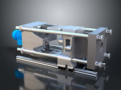 Industrial Mechanical Equipment With Silver Metal Structure Cylindrical Parts And Blue Drive Components 3d model
