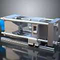 Industrial Mechanical Equipment With Silver Metal Structure Cylindrical Parts And Blue Drive Components