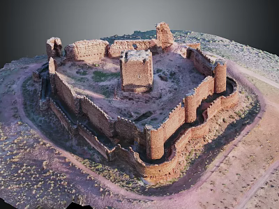 Ancient Circular Castle Ruins Featuring Stone Walls And Central Tower In Arid Landscape 3d model