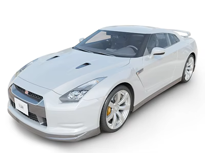 White Nissan GT-R Sports Car With Streamlined Body Sporty Wheels And Yellow Brake Calipers 3d model