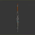 Futuristic Sci Fi Weapon Design With Double Barrel Orange Accents And Blue LED Lights