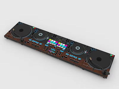 Professional Commercial DJ Mixer With Multiple Turntables And Colorful Control Pads 3d model