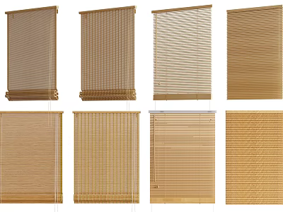 Various Stylish Window Blinds With Natural Tones And Designs For Home Decor 3d model