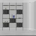 Modern Multi Tiered Black Gold Frame Shelf Unit With Storage Cabinets And Decorative Items