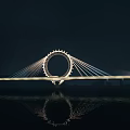 Night View Of Circular Structure Bridge With Illuminated Lights And Water Reflection 3d model