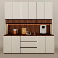 Modern Minimalist Sideboard Featuring White Cabinet Doors And Wooden Countertop With Decorative Accents