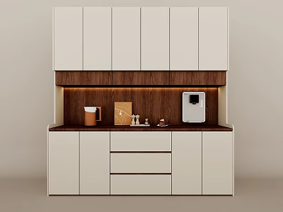Modern Minimalist Sideboard Featuring White Cabinet Doors And Wooden Countertop With Decorative Accents 3d model