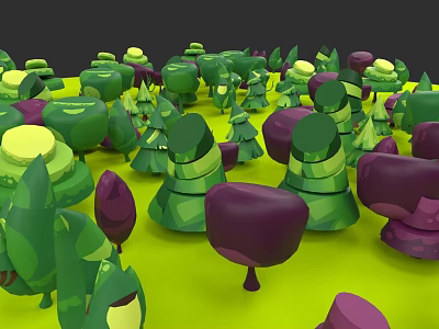 Vibrant Cartoon Trees In Colorful Forest With Green And Purple Canopies 3d model