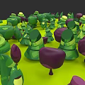 Vibrant Cartoon Trees In Colorful Forest With Green And Purple Canopies