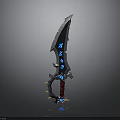 Fantasy Decorative Sword With Blue Glowing Runes Red Handle And Spiked Design