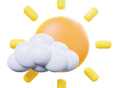 Bright Cheerful Cartoon Sun With Yellow Rays And Fluffy White Cloud 3d model