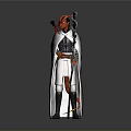 Red Masked Warrior Character Standing With Mythical Creature Beast In Dark Background