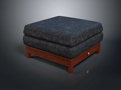 Square Dark Textured Upholstered Footstool With Stylish Wooden Legs Modern Design 3d model