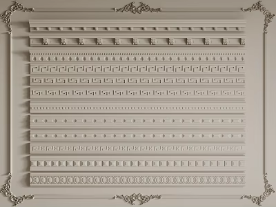 Different Types Of Gypsum Cornice With Various Decorative Patterns For Interior Design 3d model