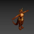 Orange Fur Game Movie Character with Long Ears Tail and Outstretched Arms in Natural Background