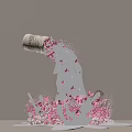 White Container With Flowing Pink Petals And Paper Art Decorative