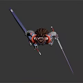 Female Game Movie Character Wearing Red Blue Combat Outfit With Sword And Mechanical Boots