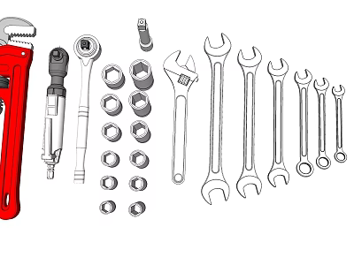 Essential Hardware Tools Set Including Wrenches Sockets Open End Spanners And Repair Accessories 3d model
