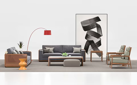 Living Room Combination Italian Solid Wood Furniture High-end Black Walnut 3d model