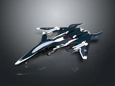Advanced Sci-Fi Weaponized Aircraft Model With Black White Design Multiple Wings And Weapon Systems 3d model