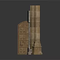 Castle Style Stone Architectural Components With Archway Pillars And Open Door Design