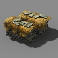 Cartoon Scene With Hay Roofs And Stone Blocks In Two Stacks
