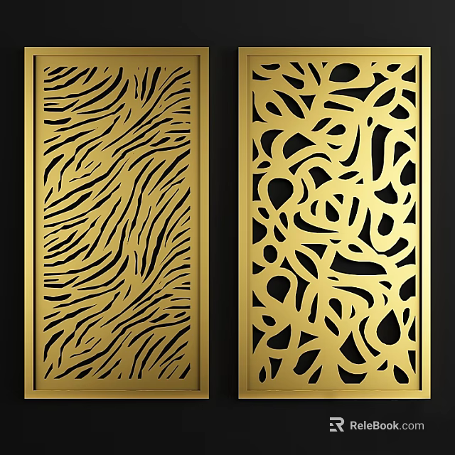 Golden Decorative Partition With Zebra Pattern And Abstract Curved Design 3d model 