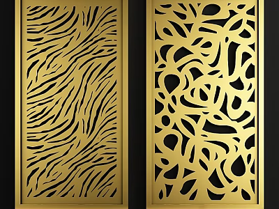 Golden Decorative Partition With Zebra Pattern And Abstract Curved Design 3d model