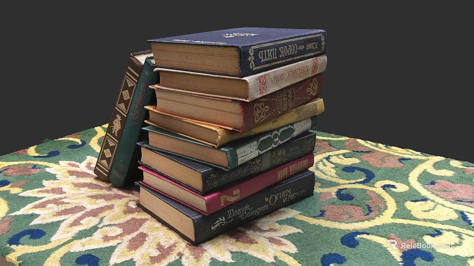Stack of Various Colored Books With Different Thickness on Patterned Carpet 3d model 