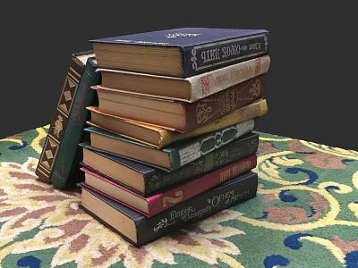 Stack of Various Colored Books With Different Thickness on Patterned Carpet 3d model