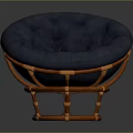 Stylish Chair With Blue Round Cushion And Wooden Frame Design