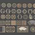 New Chinese-style openwork window frame window grilles window pane 3d model
