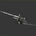 3D Model Of Vintage Wheeled Cannon Weapon With Metal Barrel And Carriage