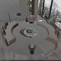 Modern Curved Sofa and Coffee Table Set in Beige Brown with Snowy Window Living Room