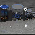 Modern Internet Cafe Interior Design With Front Counter Neon Lights And Price Screens