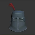 Medieval Metal Helmet With Red Feather And Riveted Strips 3d model