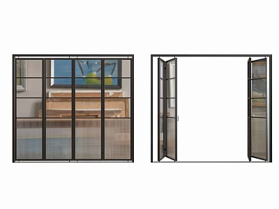 Modern Glass Doors With Black Frame In Closed And Open Positions 3d model
