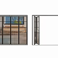 Modern Glass Doors With Black Frame In Closed And Open Positions