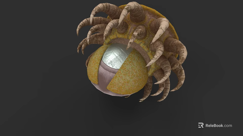 Mysterious Mythical Creature With Yellow Shell Curved Tentacles And Shiny Central Eye 3d model 
