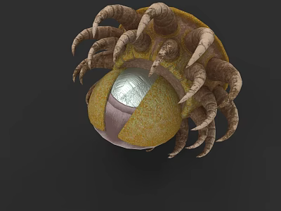 Mysterious Mythical Creature With Yellow Shell Curved Tentacles And Shiny Central Eye 3d model
