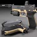 Tactical Black Tan Pistol With Suppressor Detachable Magazine Textured Grip And Modern Design