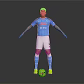 Man in Napoli Jersey White Shorts Blue Socks Green Football Boots Standing with Football