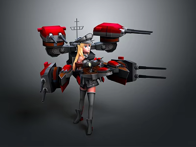 Blonde Haired Game Anime Character With Mechanical Armor Cannon Barrels And Sailor Uniform 3d model