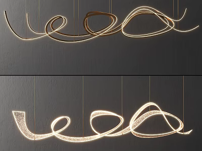 Contemporary Curved Chandelier Featuring Flowing Metallic Lines and Bright Illuminated Glow 3d model