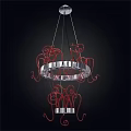 Modern Chandelier With Red Curly Decorations And Silver Circular Rings Design