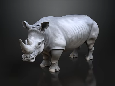 Detailed Gray Rhinoceros Model Standing on Black Background With Reflection 3d model