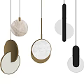 Modern Minimalist Pendant Lights With Circular Marble Panels And Metallic Black Gold Frames
