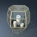 Octagonal Glass Display Cabinet With Hinged Door And Three Candles Inside