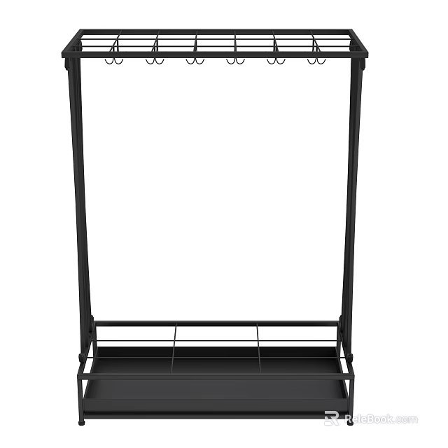Black Metal Storage Shelf with Top Hooks and Bottom Tier for Home Organization 3d model 